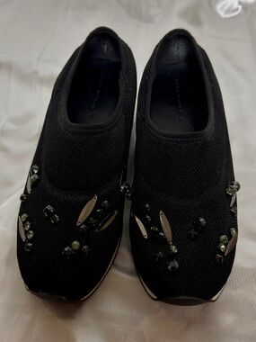 Zara Basic Black Sequined Pearl Beaded Flat